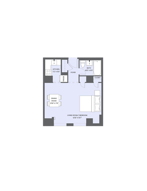 Floor plan for studio, 1 bath